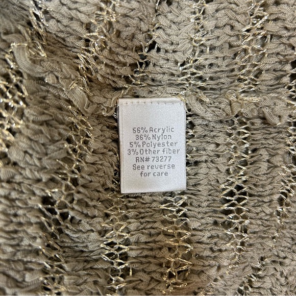 Lauren Conrad Open Knit Tape Yarn Sweater Size L Lightweight Beige Gold Lurex - Picture 6 of 7